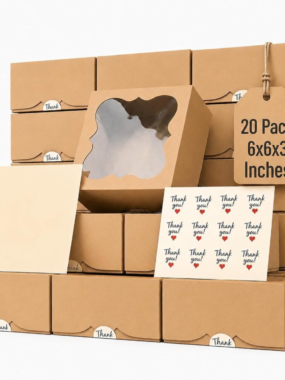 20 Pack 6x6x3in Cookie Boxes with Window, Pastry Boxes for Baked Goods